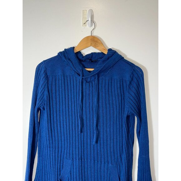 Betabrand  Womens Blue Ribbed Knit Hoodie Sweater L Large - Picture 3 of 11